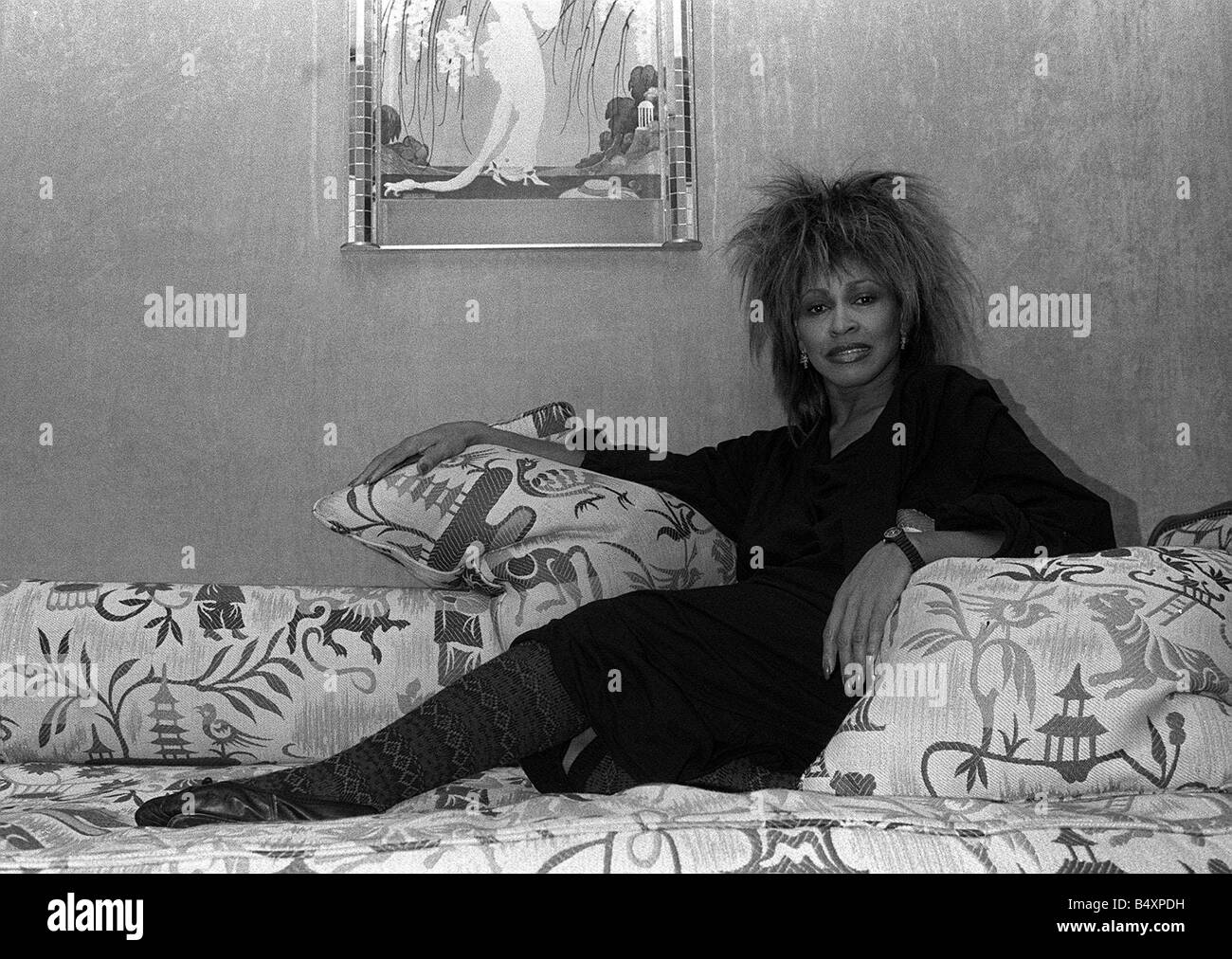 Singer Tina Turner on tour photographed in her hotel room in Paris Stock Photo
