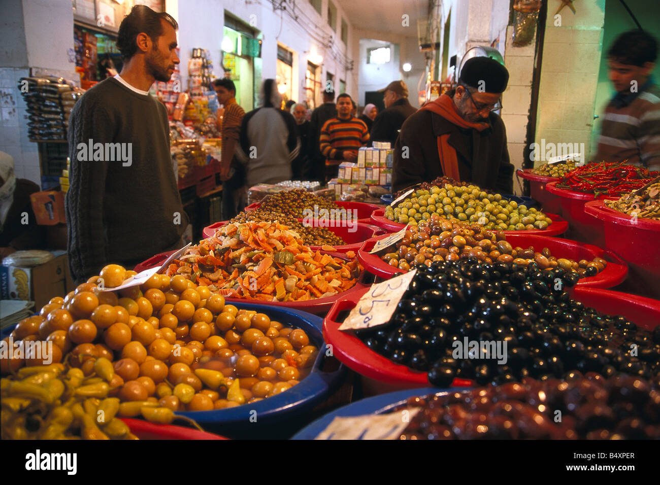 Libya Tripoli a colourful shop selling olives and various pickled