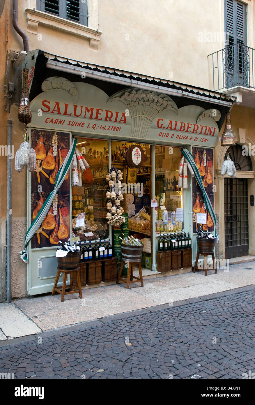 traditional food shop in verona, italy Stock Photo Alamy