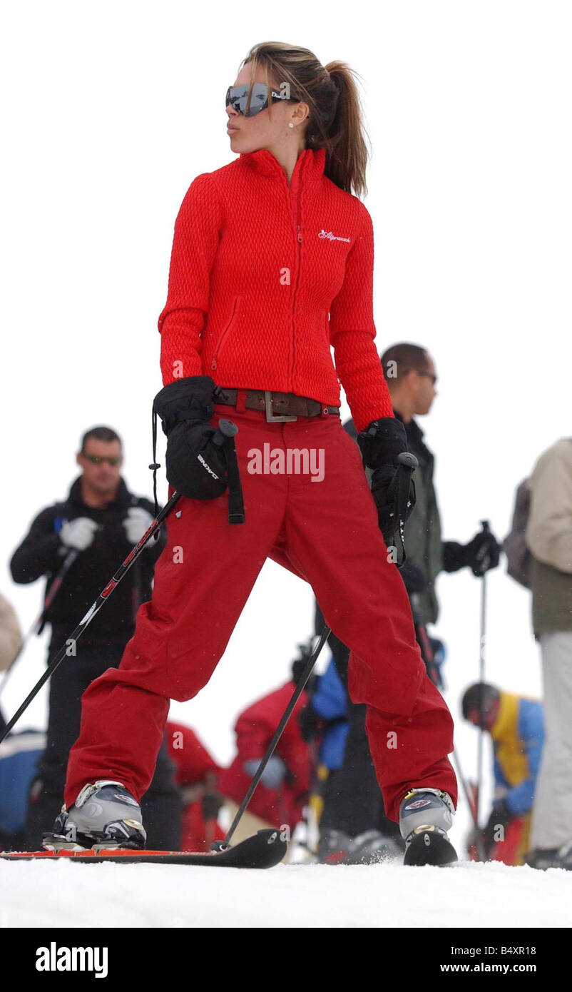 Victoria Beckham April 2004 Skiing in Verbier Switzerland on ski 
