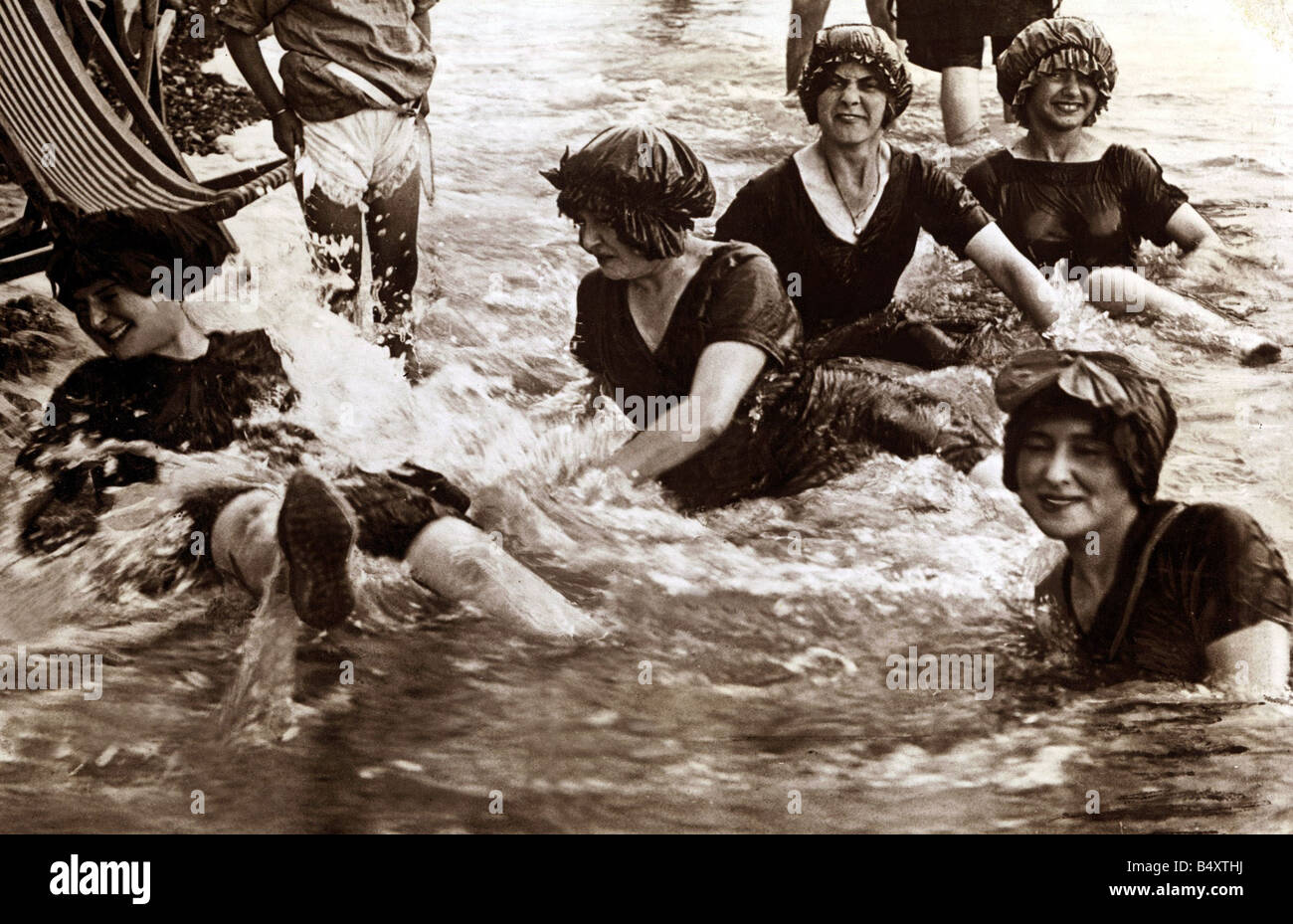 Women bathing in the sea May 1948 Seaside Stock Photo
