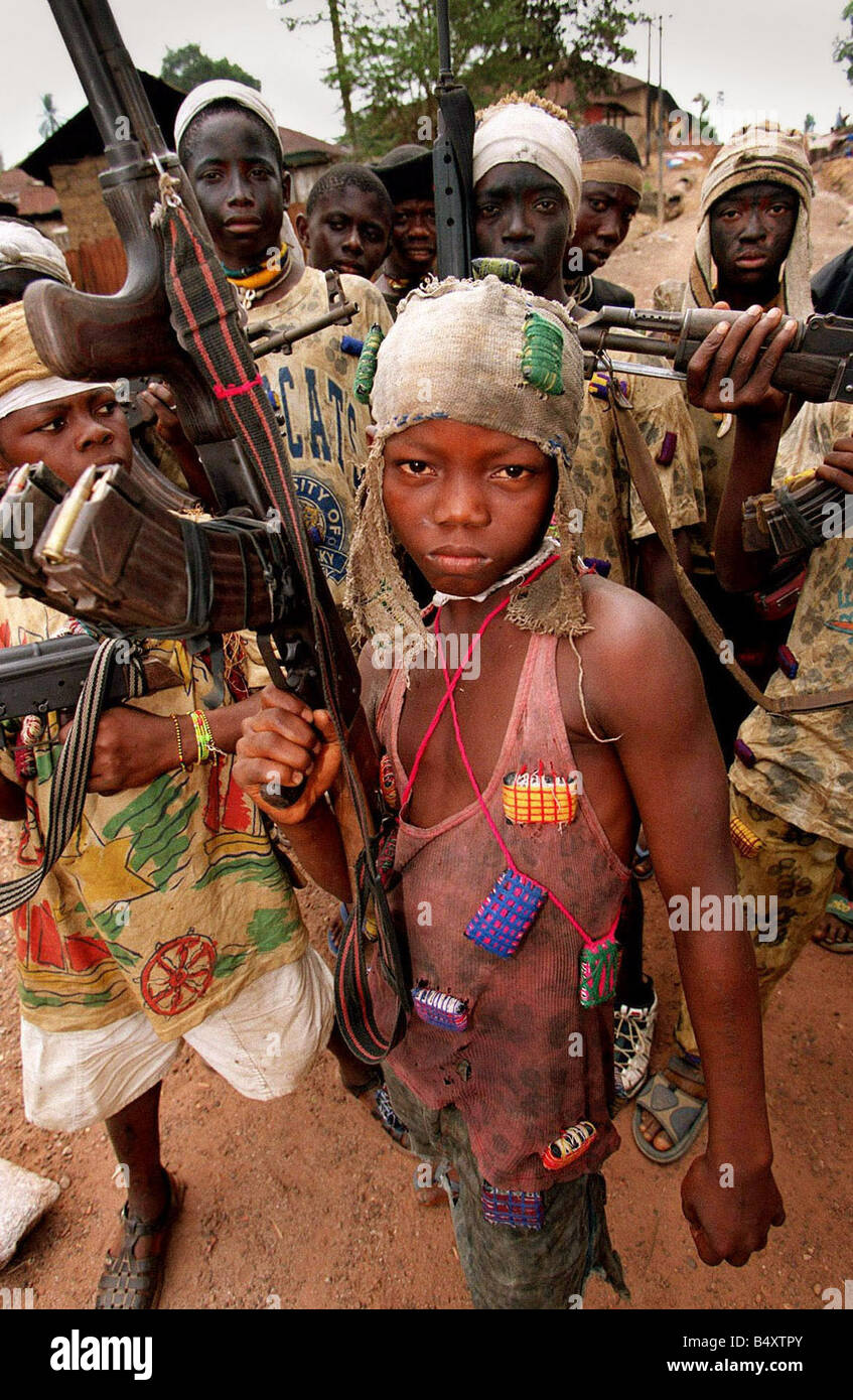 double to be deletedSierra Leone Child Soldiers April 1999 Kamajor Fighters  at war in Seirra Leone 11 year Felix Musa pictured in Bo with some of his  young friends Child Soldiers Bo
