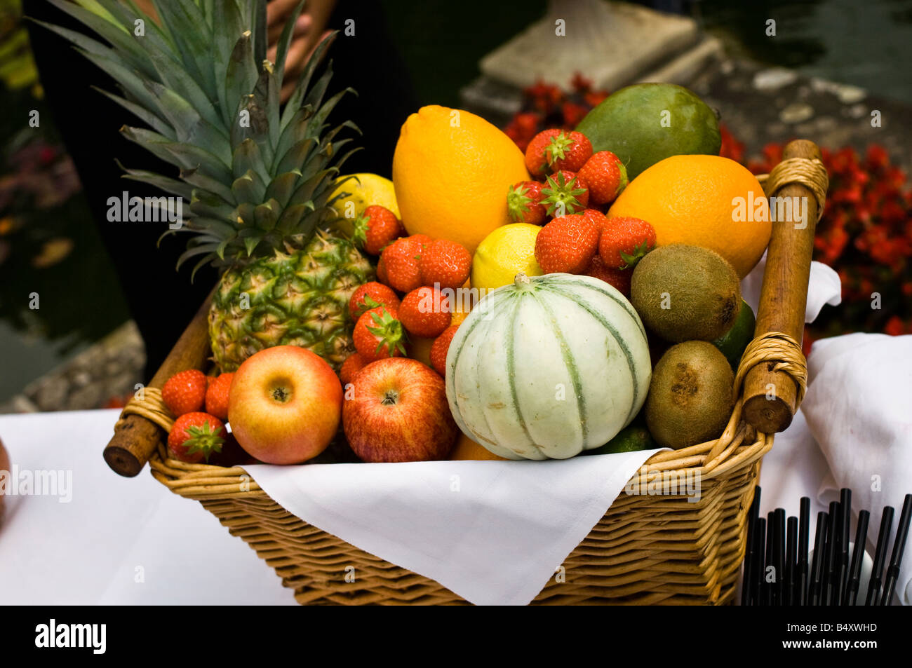 Fruit Basket At A Wedding Reception Stock Photo Alamy