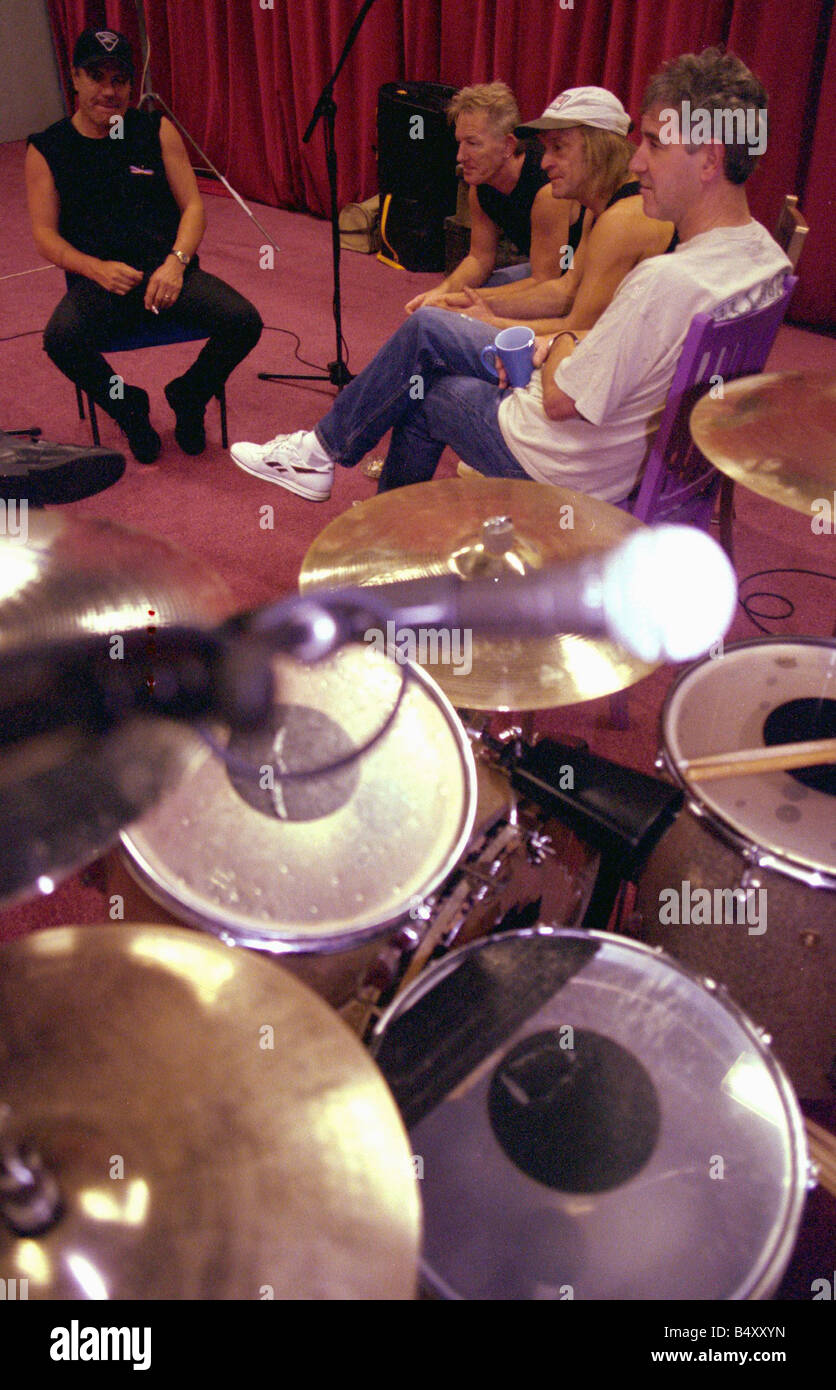 Brian Johnson lead singer of the rock group AC DC rehearsing with his ...