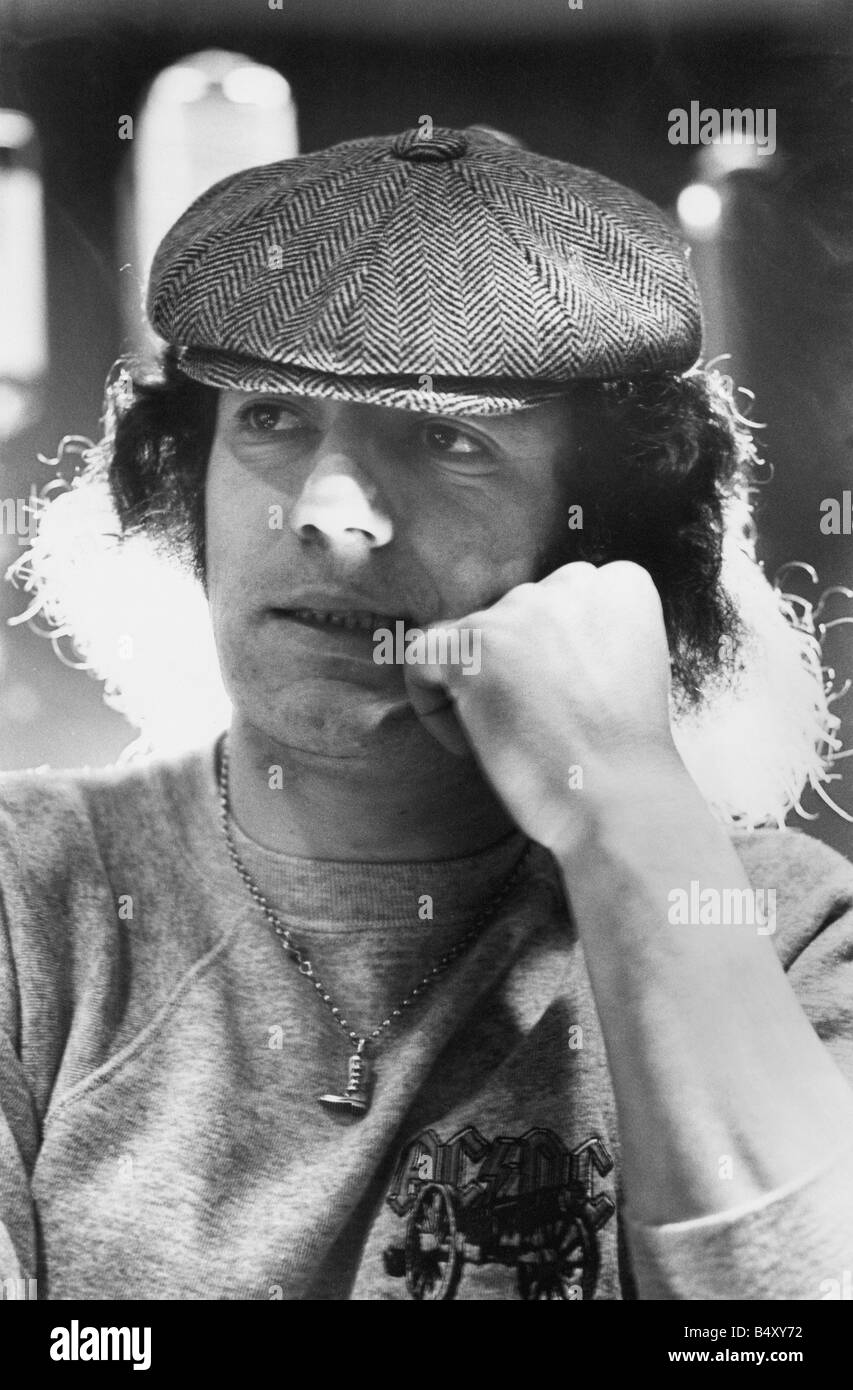 Brian Johnson lead singer of the rock group AC DC March 1983 Stock