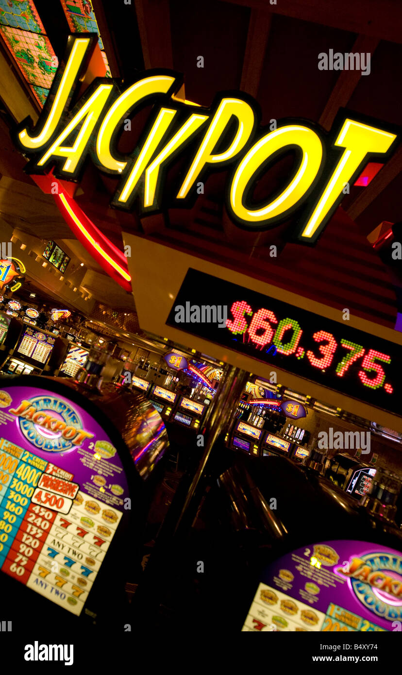 Slot machines with Jackpot sign in a casino, Las Vegas, Nevada, USA Stock Photo