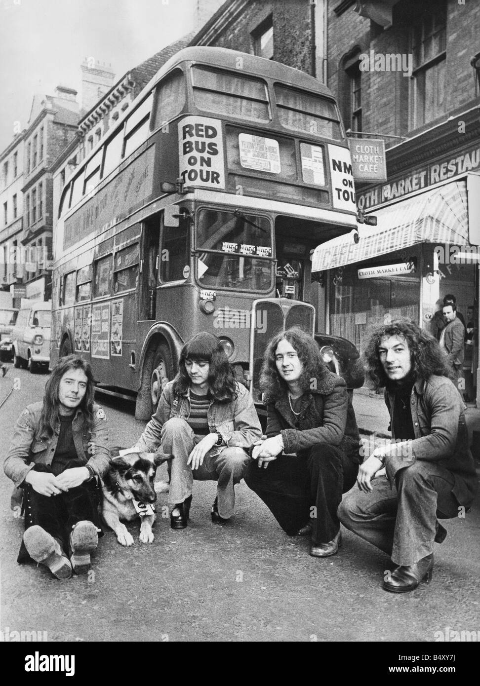 Geordie the former band of Brian Johnson lead singer of the rock group AC  DC on the Red Bus Tour Left to right Vic Malcolm Brian Gibson Tom Hill  Brian Johnson 26