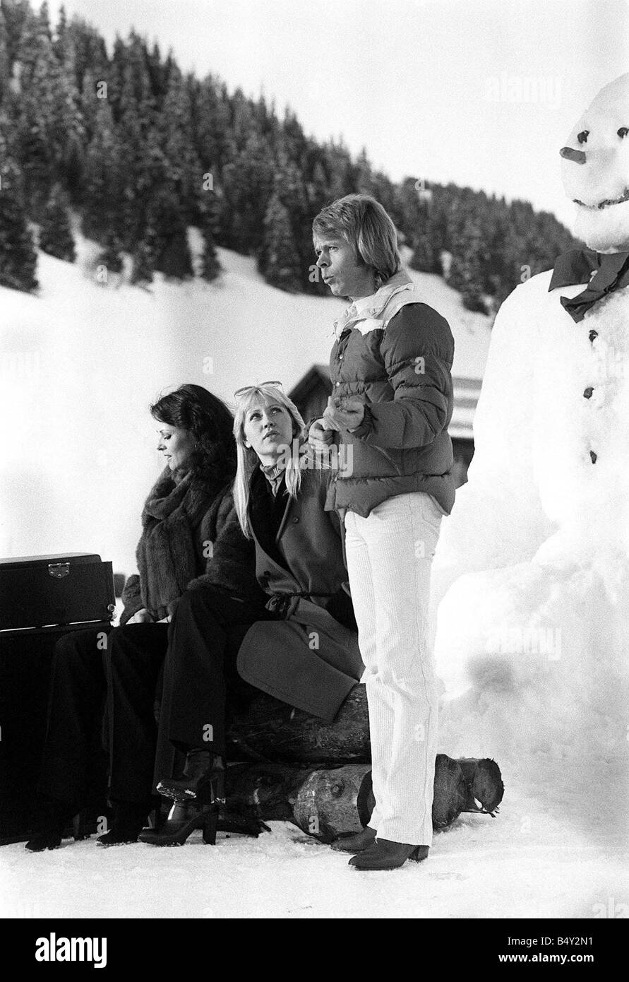 ABBA February 1979 Abba the 1970s Swedish pop group consisting of Benny Frida Bjorn and Anna who won in the 1974 Eurovision song contest with the song Waterloo OPS In Switzerland recording a video 24 2 1979 Stock Photo