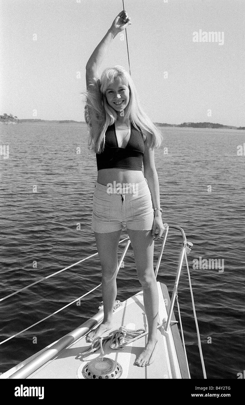 Abba Swedish Pop band April 1974 On a boat 29 4 1974 Stock Photo