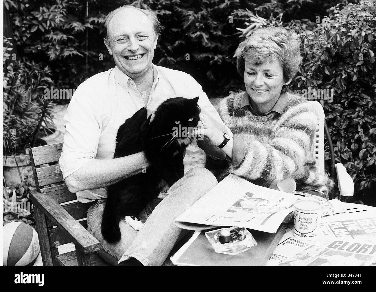 Neil Kinnock MP and his wife Glenys Kinnock MEP at hoome with their pet cat Stock Photo