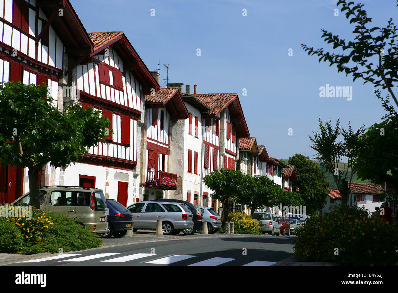 houses façades with wood shutters Stock Photo - Alamy