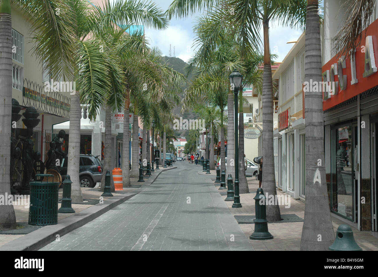 street in middle of incredible shopping district of philipsburg st maarten Stock Photo