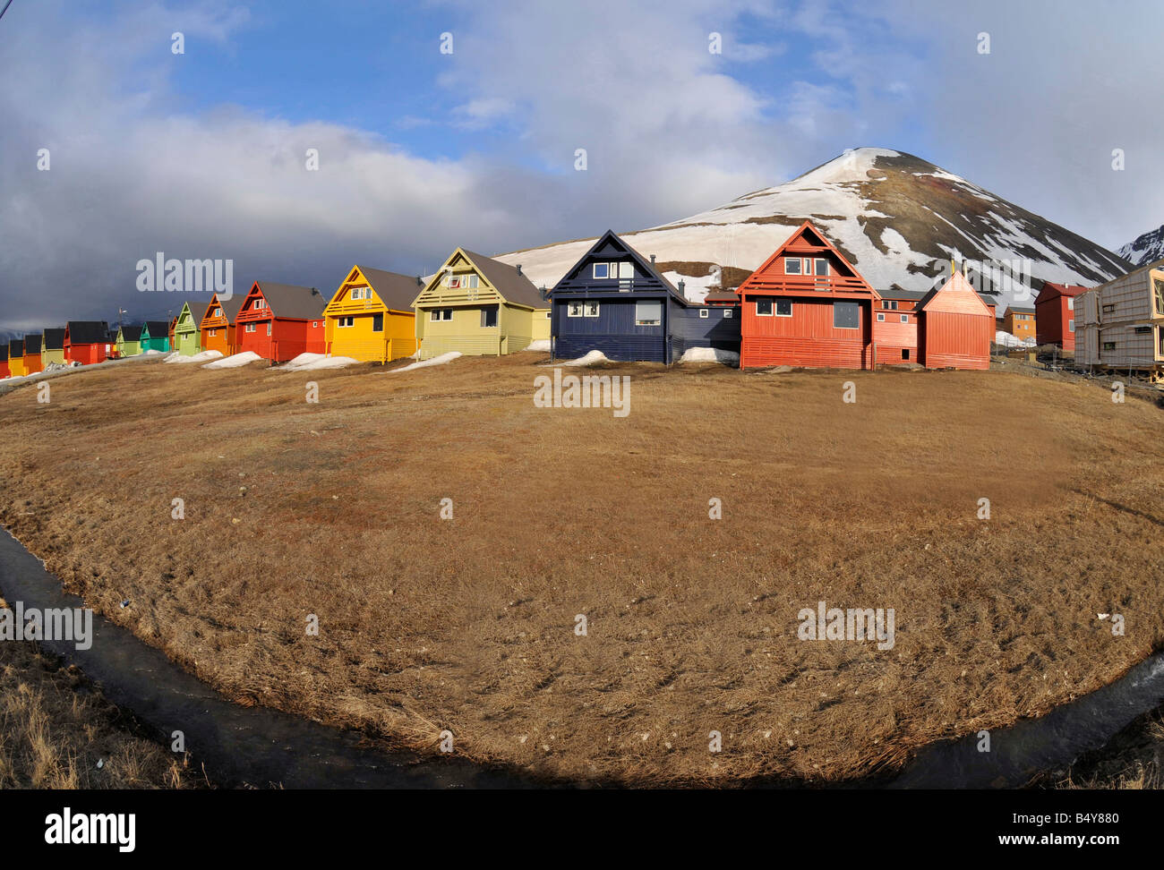 Houses in Longyearbyen in Spitsbergen Stock Photo