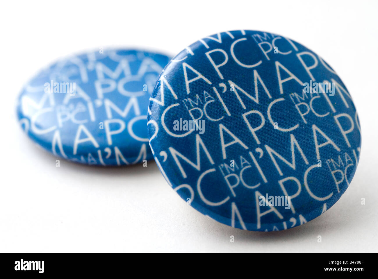 I m A PC pins distributed by Microsoft in New York Stock Photo