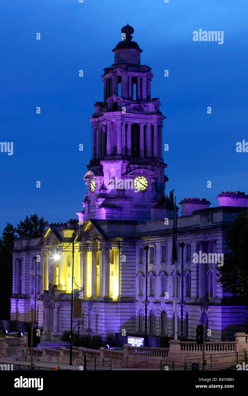 Stockport town Hall illuminated as part of town Hall's centennary celebration Stock Photo