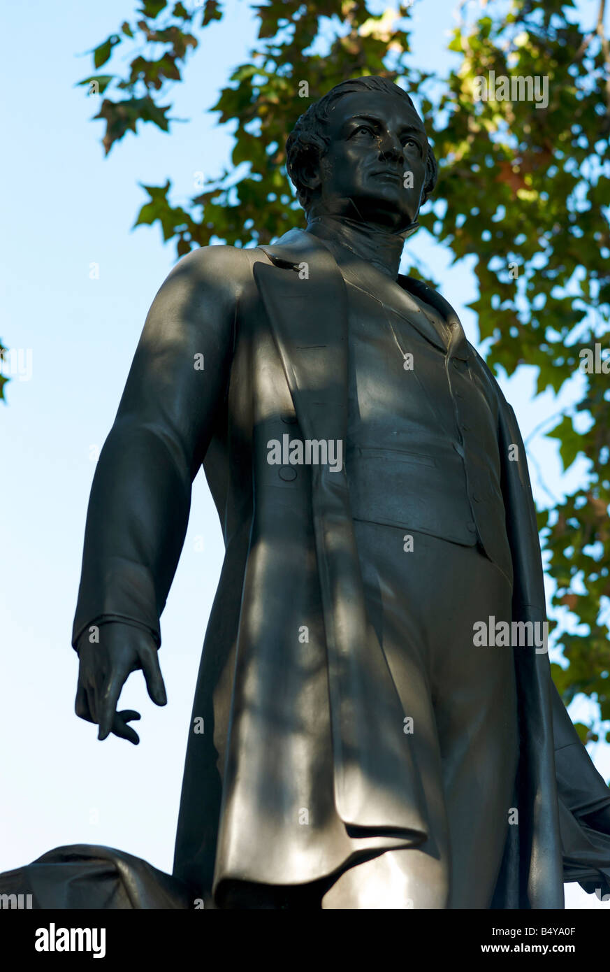 Statue of Sir Robert Peel founder of the modern police force situated in Parliament Square London UK Stock Photo