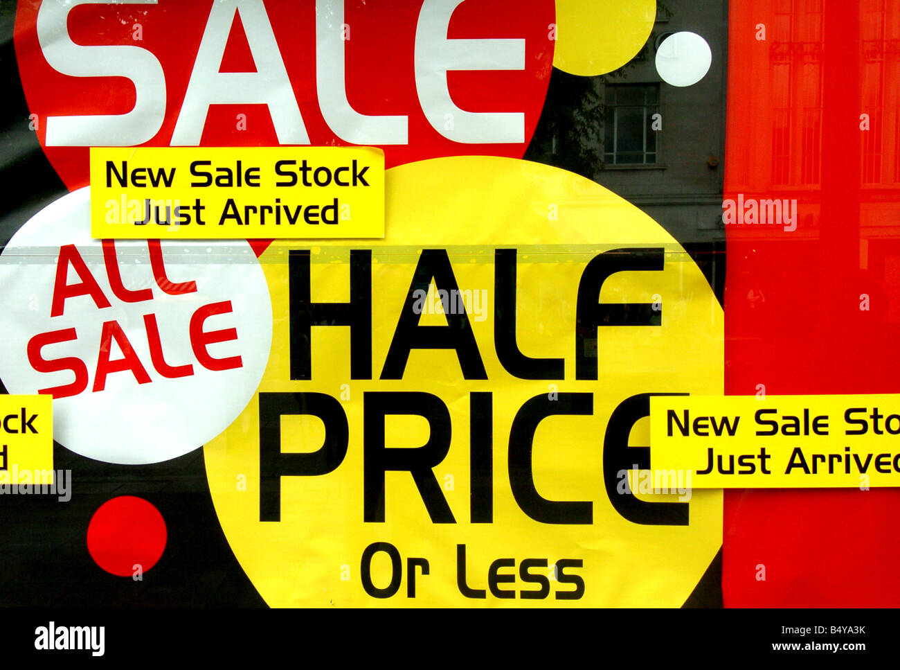 Sales posters in Shops Stock Photo Alamy
