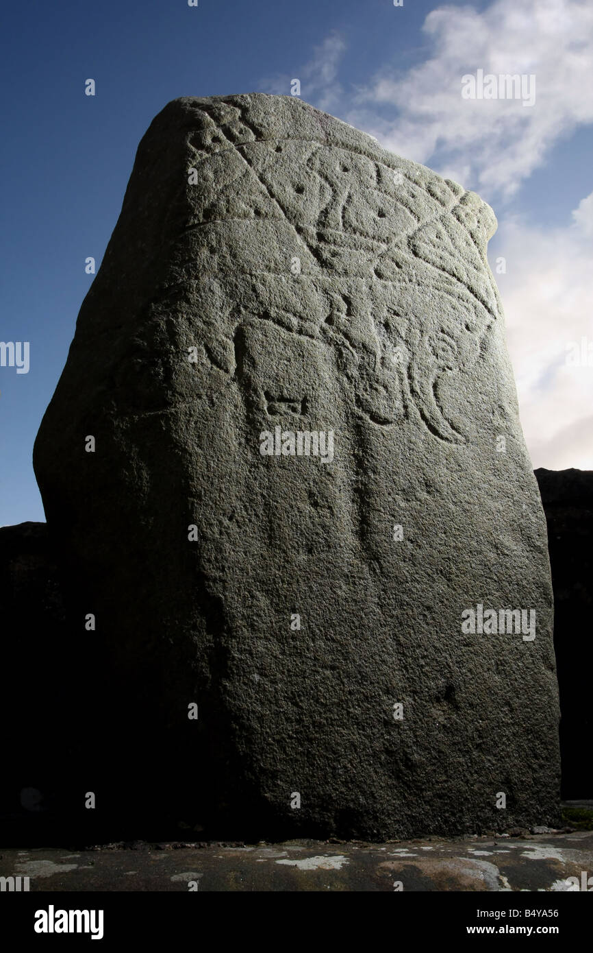 Carved pictish symbol stone in the kirkyard of Kintore Parish Church in Kintore village, Aberdeenshire, Scotland, UK Stock Photo