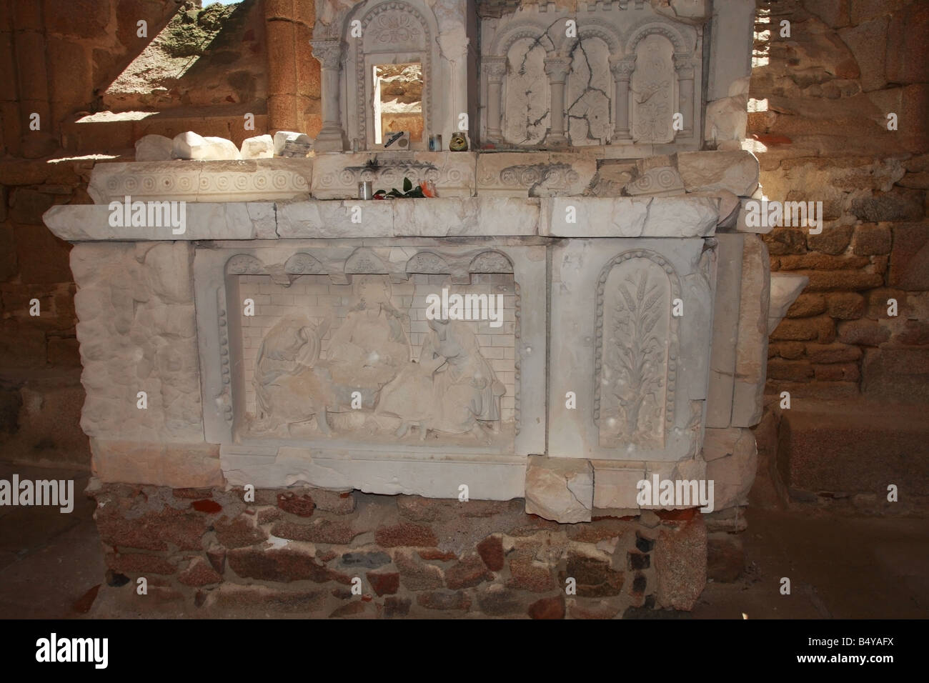 Altar Damaged by Gun Fire Inside the Chruch of Oradour sur Glane in the Haute Vienne Department 87 of France Stock Photo