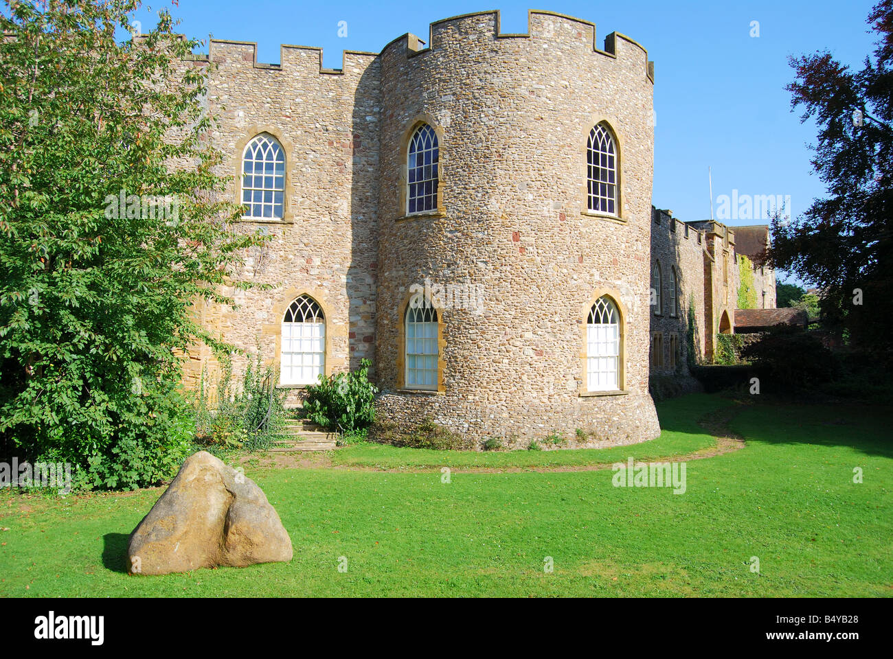 Outer wall and tower, Taunton Castle, Taunton, Somerset, England, United Kingdom Stock Photo