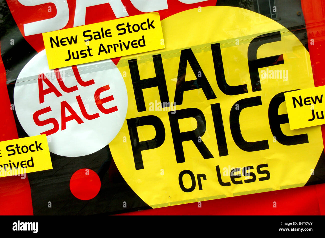 Sales posters in Shops Stock Photo Alamy