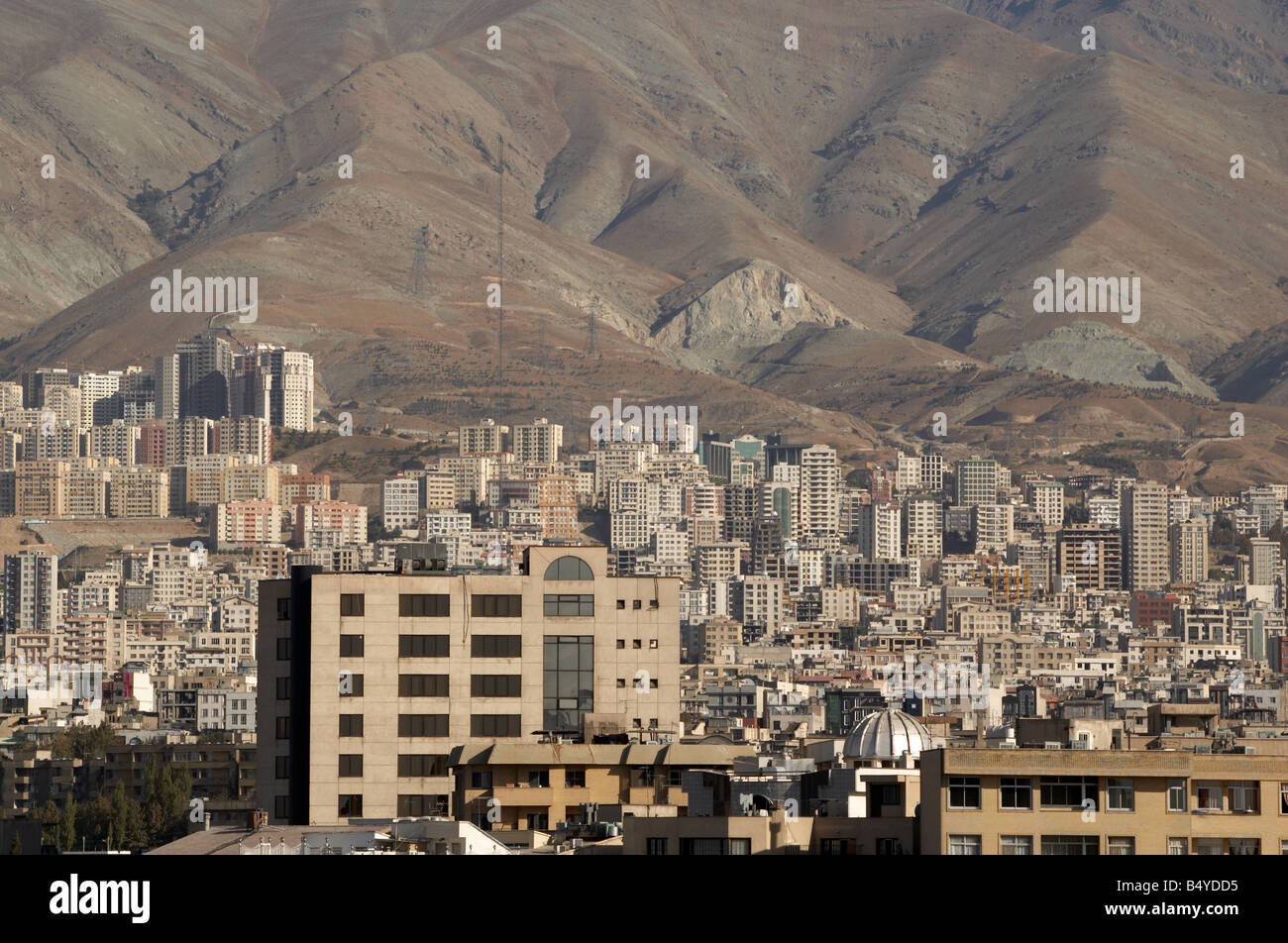 View of Alborz Mountains from Shahrak Gharb Tehran Stock Photo
