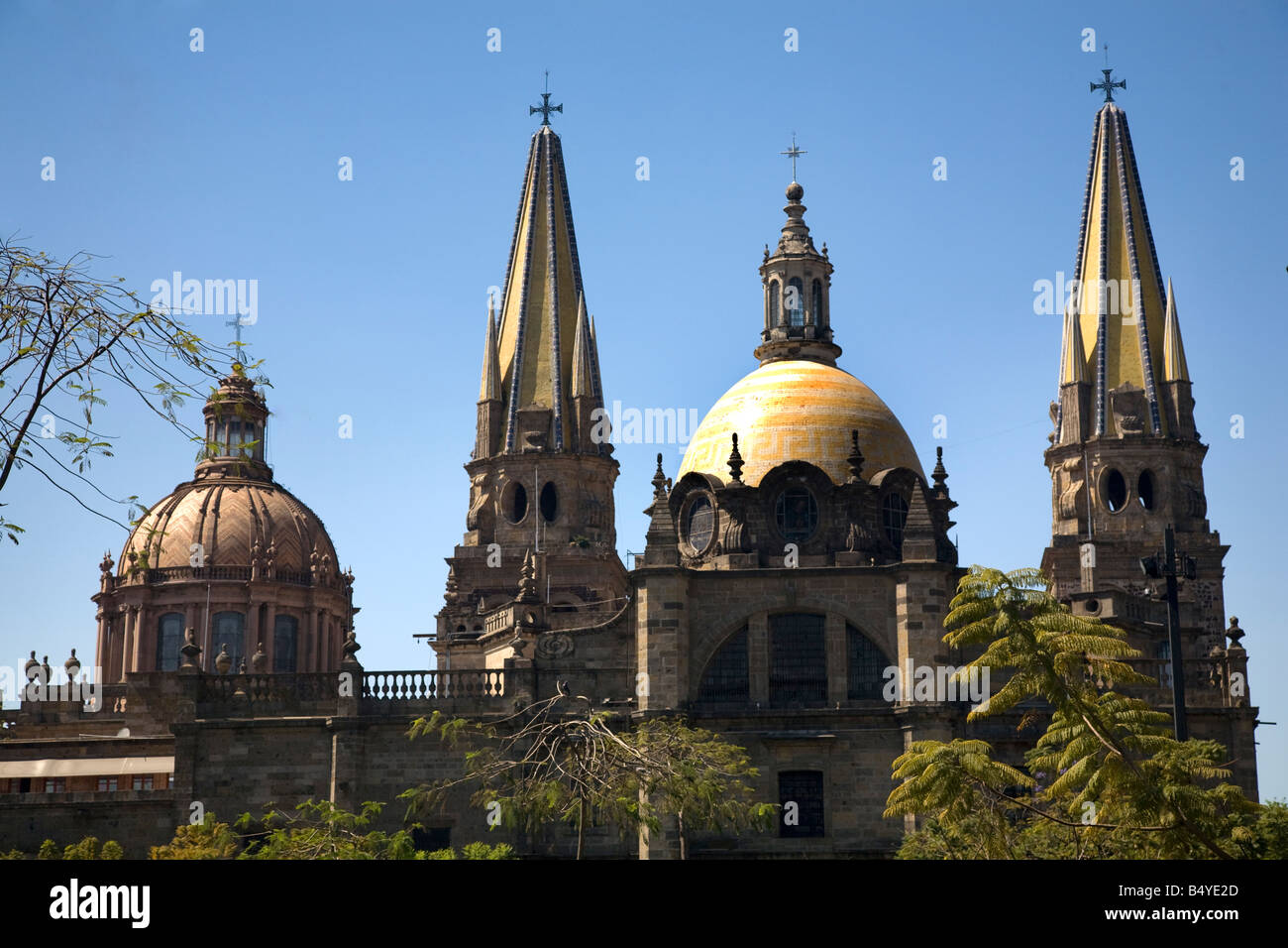 Metropolitan Cathedral Temple de Santa Maria de Gracias Guadalajara Mexico Overview with two domes and two spires Stock Photo