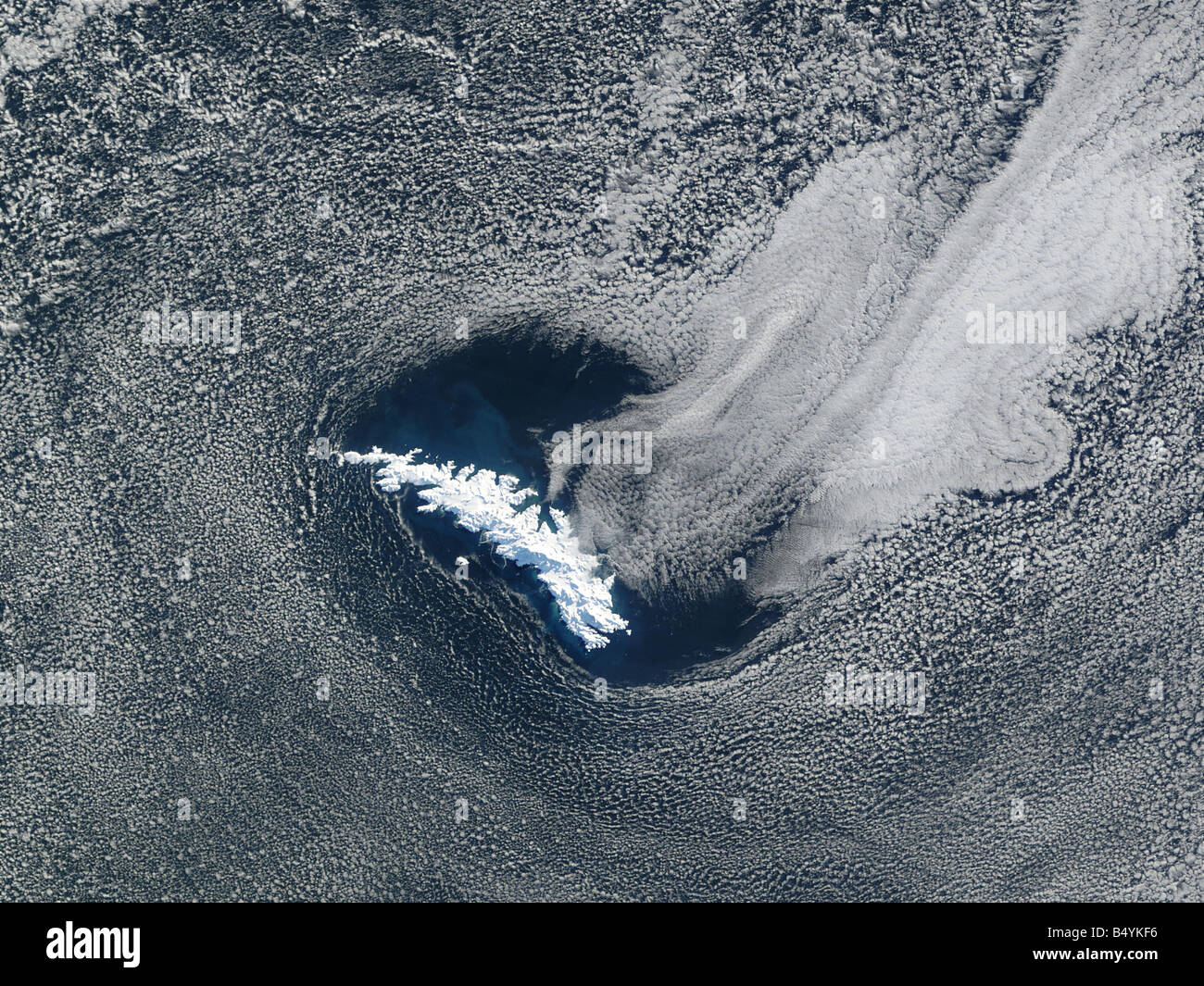 Satellite view of South Georgia Island, Southern Atlantic Stock Photo