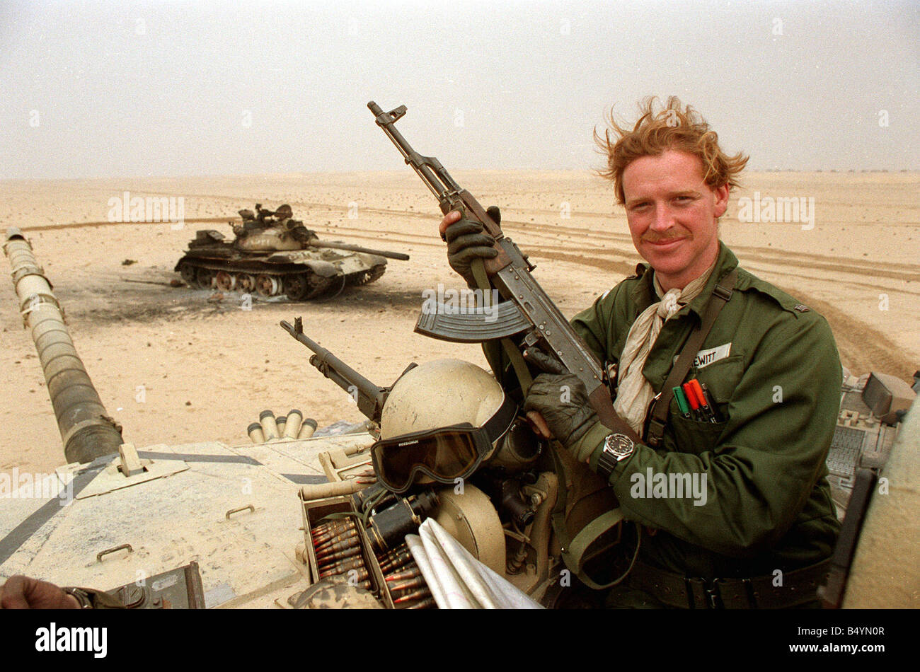 James Hewitt during first Gulf War Sitting in tank holding gun Stock Photo