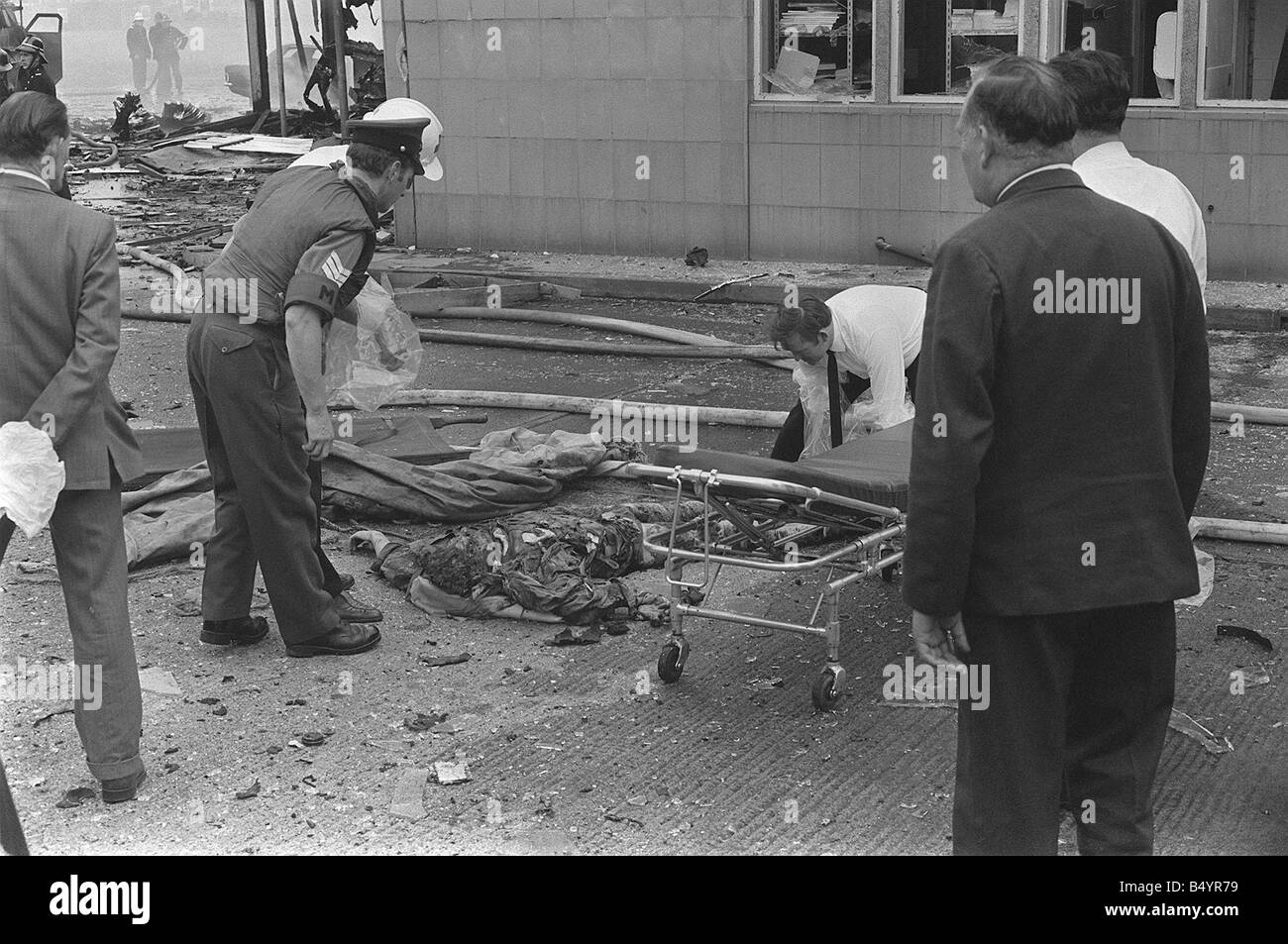 Oxford Street Bus Station Belfast Bombing July 1972 ambulance men move