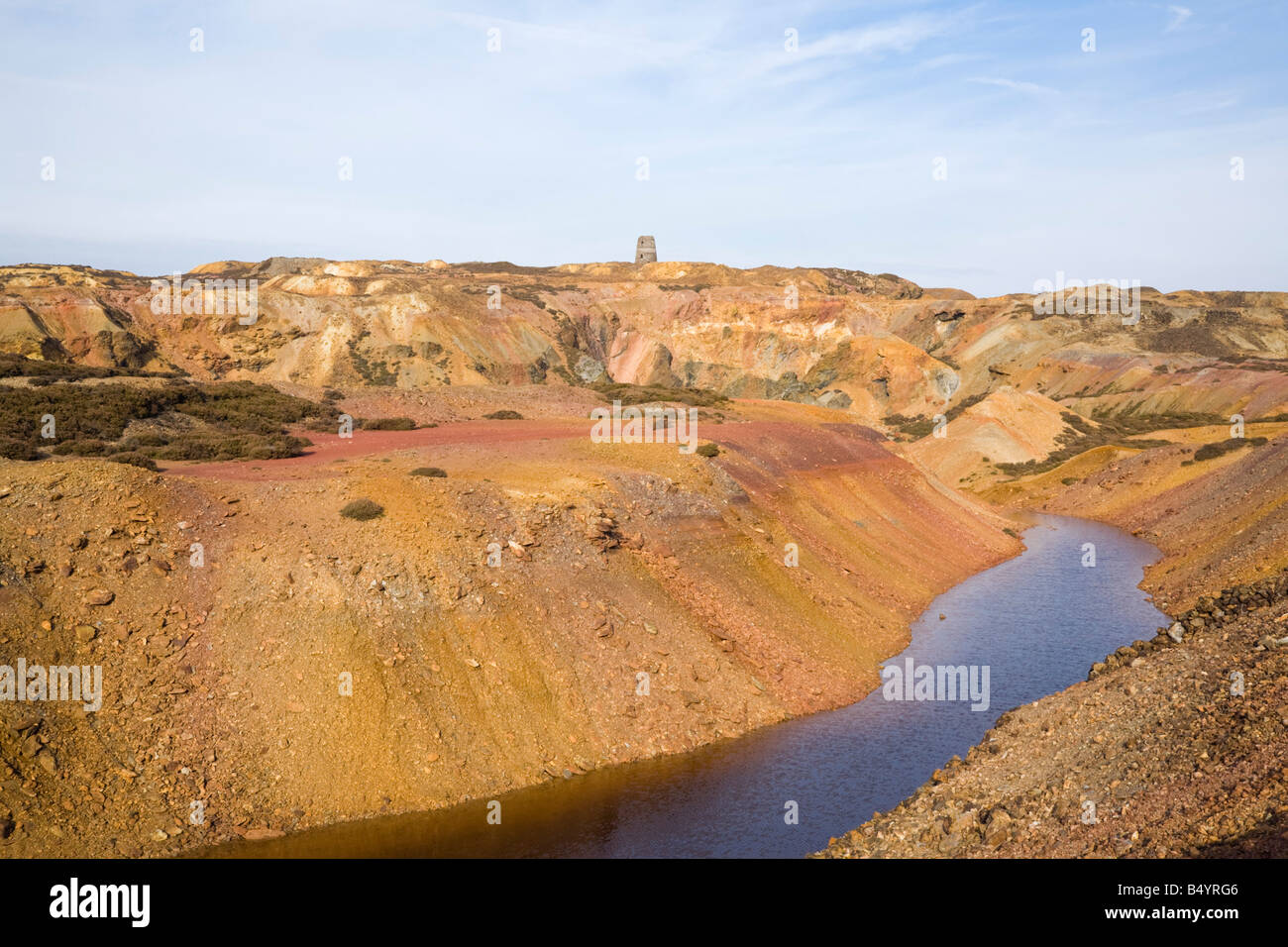 Mynydd Parys Mountain copper mine Ochre minerals at disused Great Opencast near Amlwch Anglesey North Wales UK Britain Stock Photo