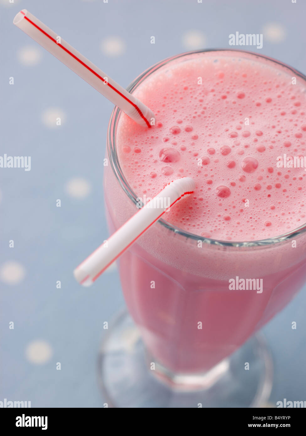 Strawberry Milkshake With Straws Stock Photo