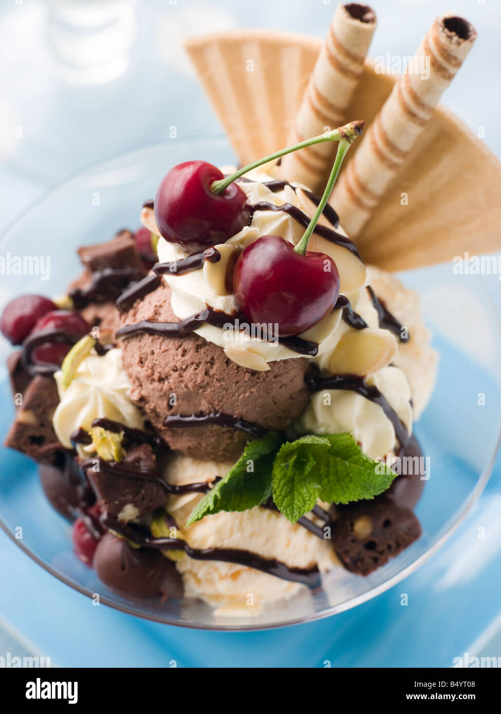 Chocolate Brownie Ice Cream Sundae Stock Photo Alamy