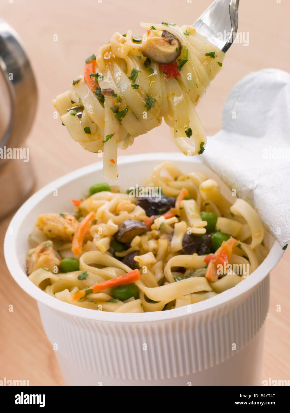 Pot Of Instant Chicken Noodles Stock Photo
