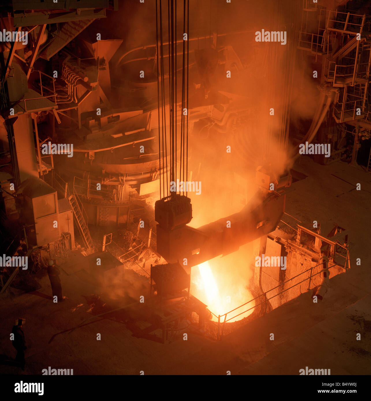Electric Arc Furnace Tapping Steel into Ladle. Templeborough Melting