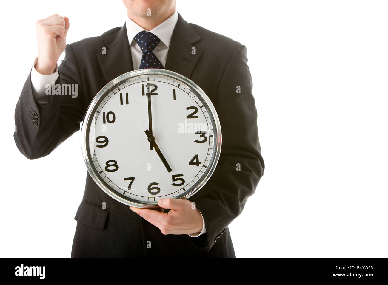 Businessman Holding Clock Stock Photo