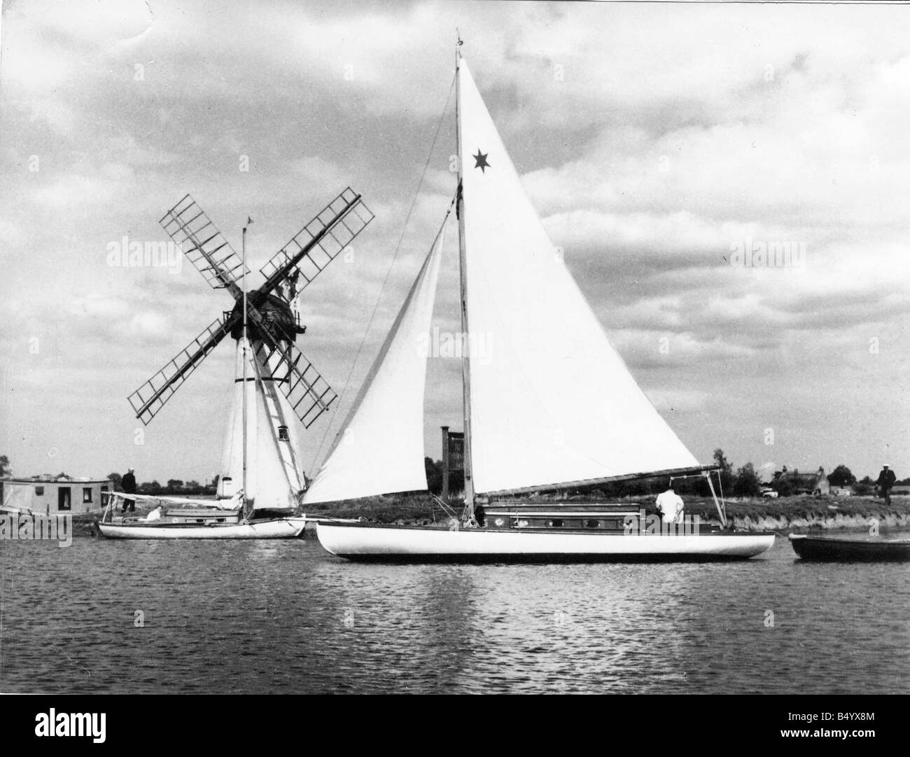 A sailing boat on the Norfolk Broads Stock Photo