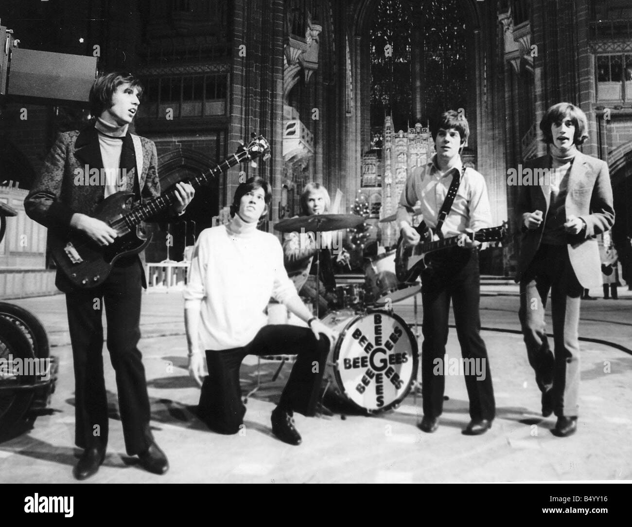 The Bee Gees pop group 1967 Barry Gibb Maurice Gibb Robin Gibb Colin Petersen and Vince Melouney Stock Photo