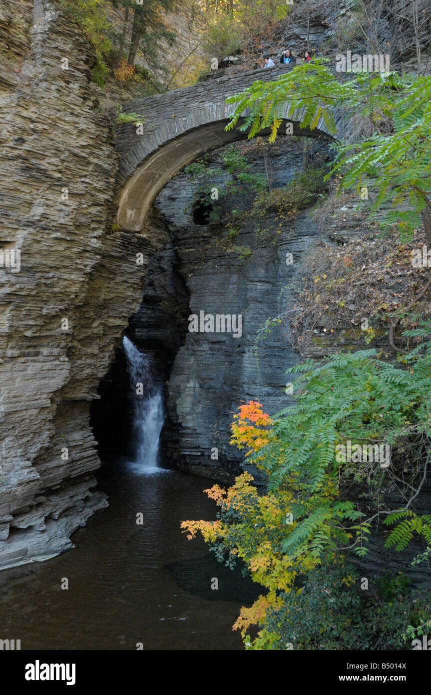 Stone bridge crossing in Watkins Glen State Park NY USA Stock