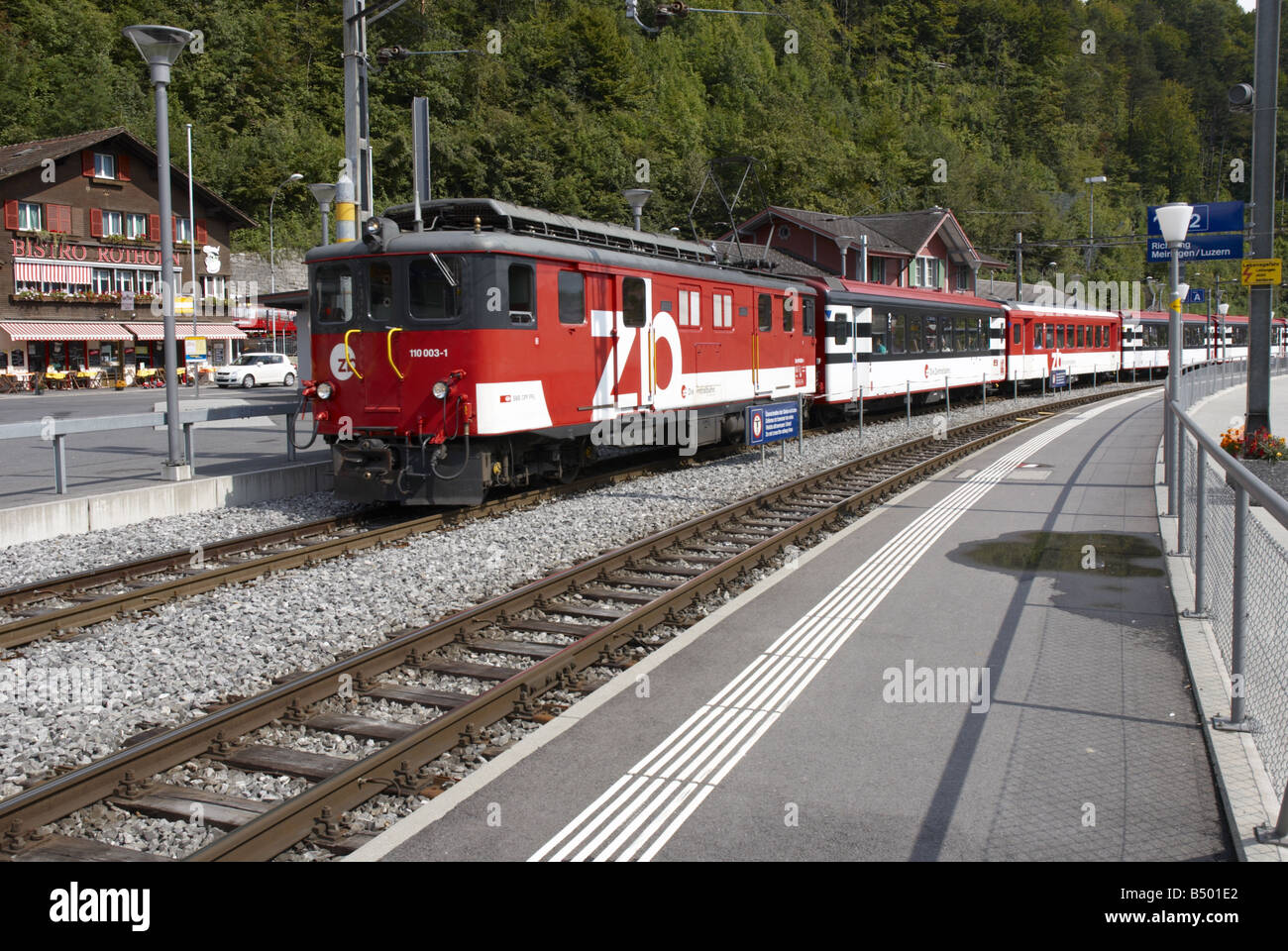 ZB Die Zentralbahn Train at Brienz Station Switzerland Stock Photo