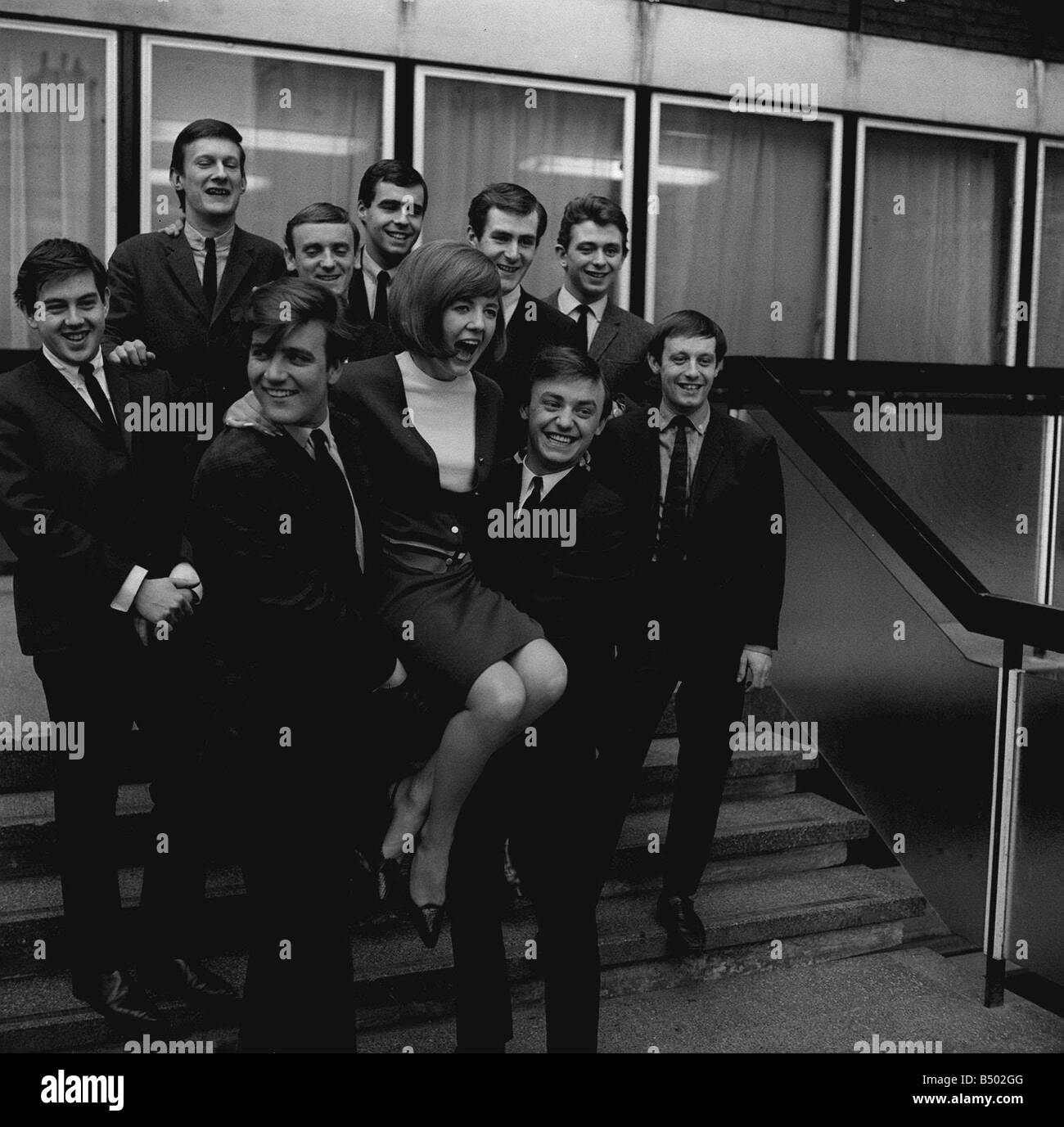 Pop stars Cilla Black Billy J Kramer and Gerry Marsden of Gerry and the Pacemakers pictured at EMI recording studios in 1964 Stock Photo