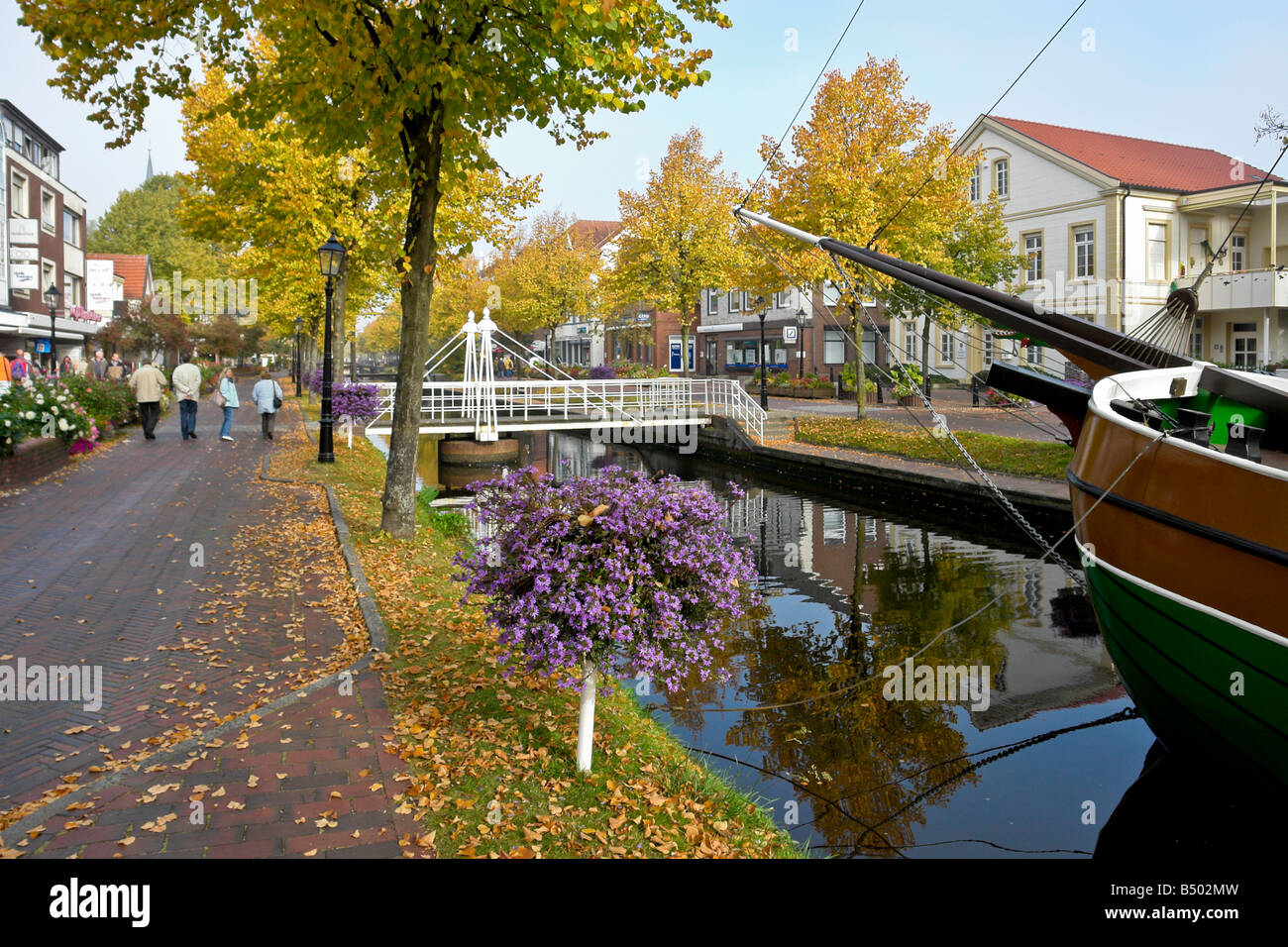 Canal and bridge in Papenburg Emsland Lower Saxony Germany Stock Photo