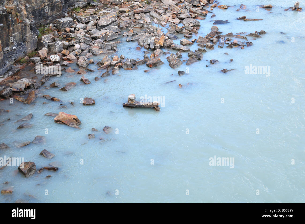 Light blue water of the Athabasca river, Athabasca Falls, Jasper