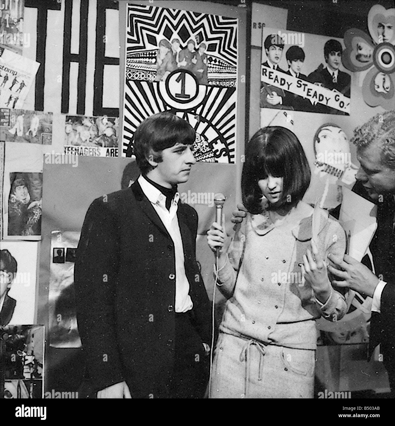 Beatles files 1964 Ringo Starr on set of Ready Steady Go tv show with hostess Cathy McGowan Stock Photo