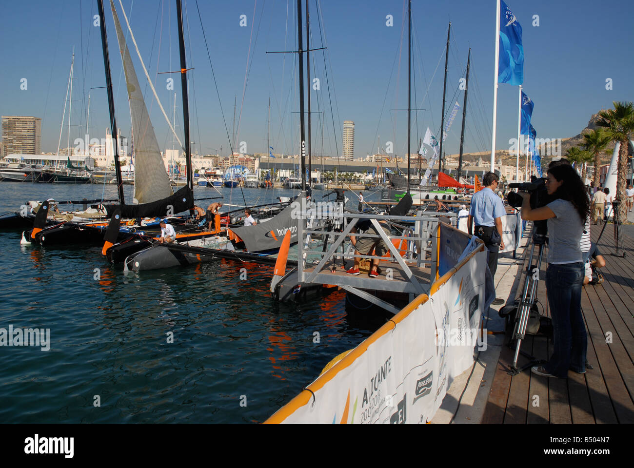 yachts and TV Crew, prior to race start, Volvo Ocean Race 2008-2009, Alicante, Comunidad Vaenciana, Spain Stock Photo