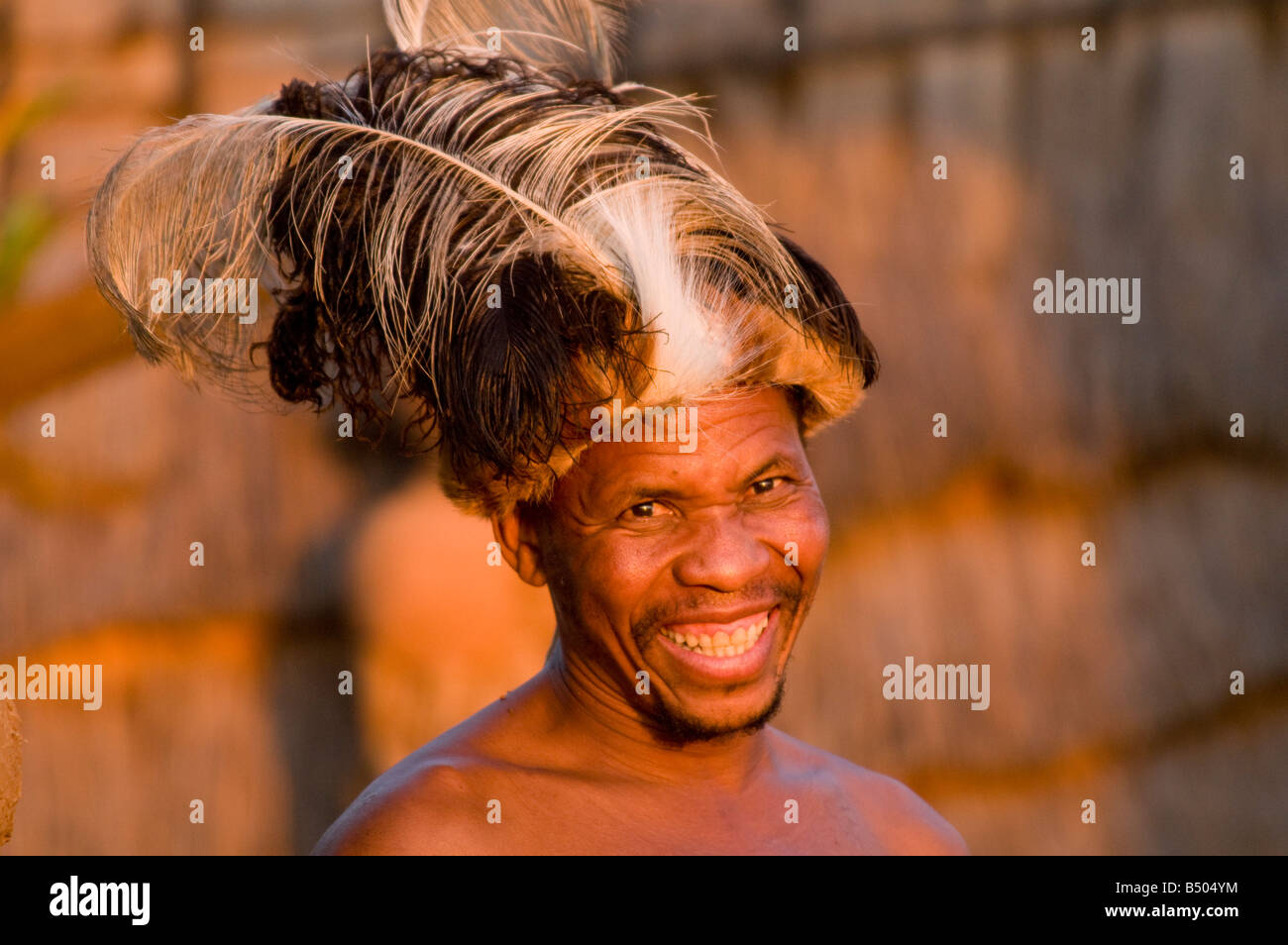Zulu man, filmset, Shakaland, Kwazulu-Natal, South Africa Stock Photo