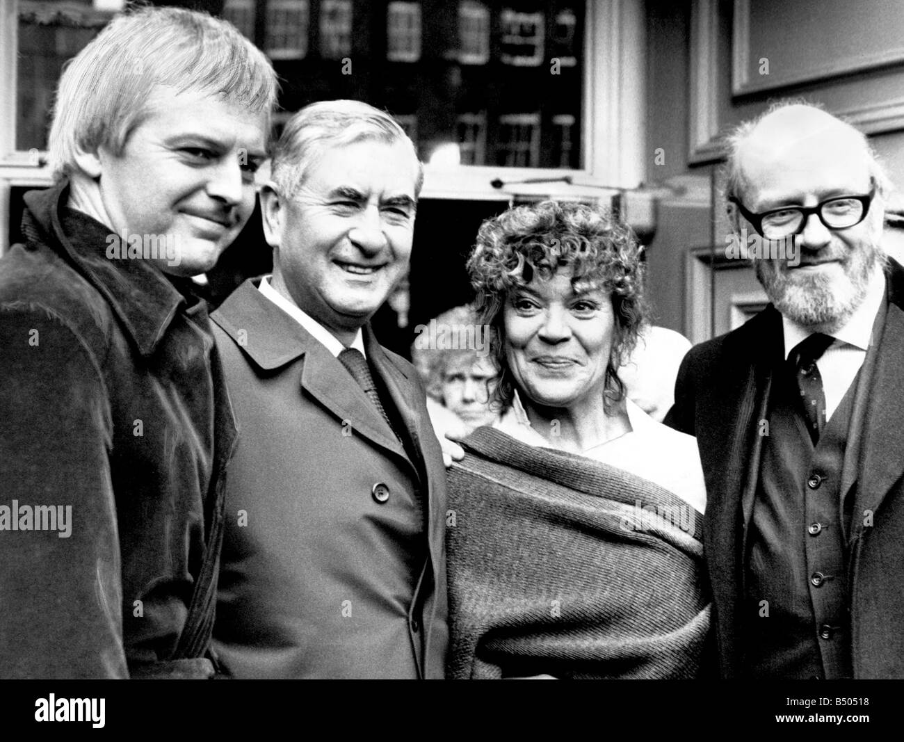 Actors and Actresses;Le Mesurier's Memorial;St Paul's Church - memorial service for actor John Le Mesurier - John's wife Joan and Dad's Army actors Ian Lavender Bill Pertwee and Frank Williams;16/02/1984;Brendan Monks staff 84/802 Stock Photo