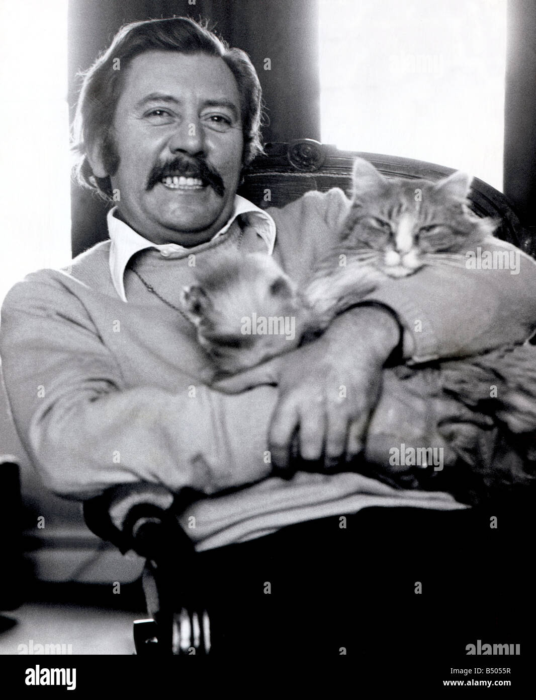 Actors;Actor James Beck from 'Dad's Army' at his home in Sheen sitting with his cat, Fred.;Dennis Stone 15/03/1973 Stock Photo