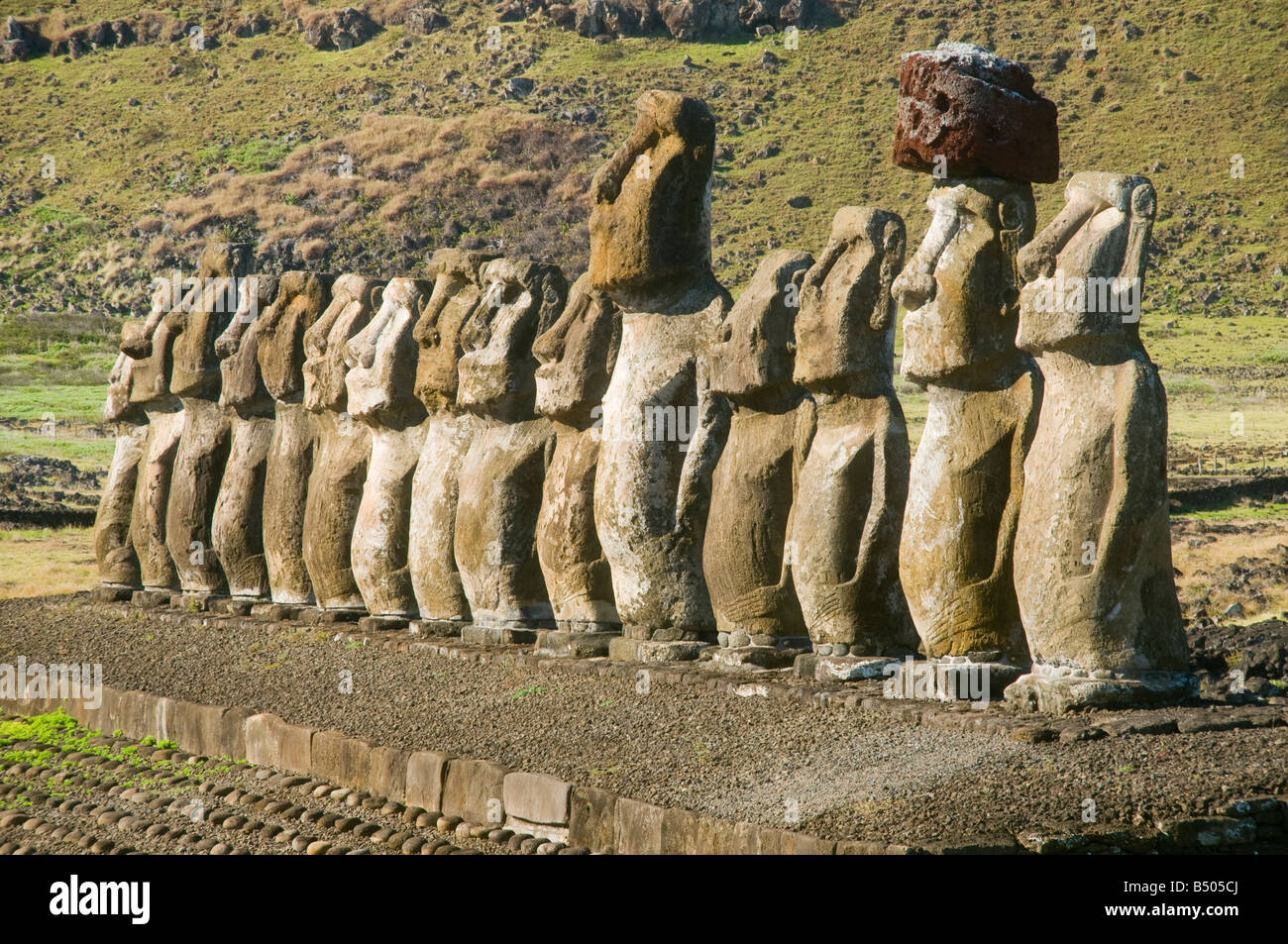 Ahu Tongariki is the largest ahu on Rapa Nui / Easter Island Stock