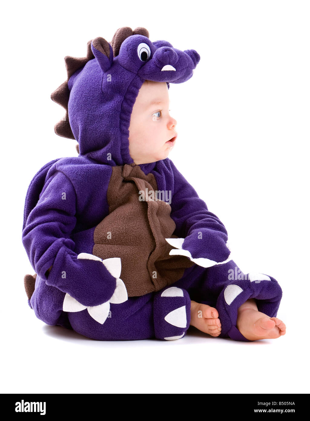 Young baby boy dressed in halloween party costume isolated on white background Stock Photo